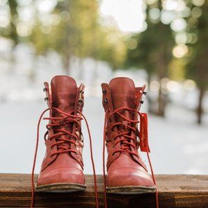 American Rag Combat Style Lace Up Booties Red Sz 9